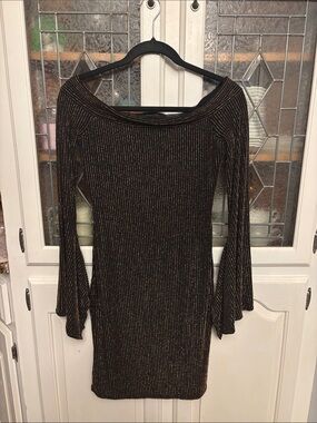 BCBG MAXAZRIA Metallic Black Gold Ribbed Knit Dress - Brand:
